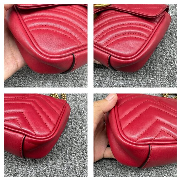 Gucci Red Quilted Leather GG Marmont Matelasse Mini Bag 799-071125 - Picture 10 of 16